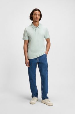 Polo Slim en coton stretch &agrave; patch logo, bleu clair