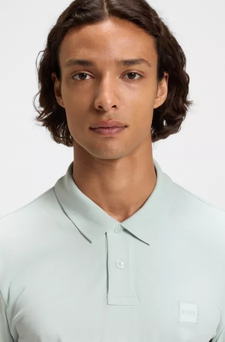 Stretch-cotton slim-fit polo shirt with logo patch