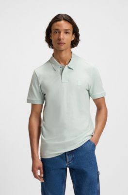Polo Slim en coton stretch &agrave; patch logo, bleu clair