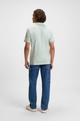 Polo Slim en coton stretch &agrave; patch logo, bleu clair