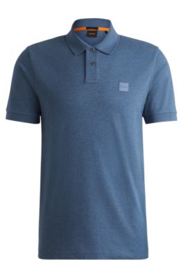 Stretch-cotton slim-fit polo shirt with logo patch, Light Blue