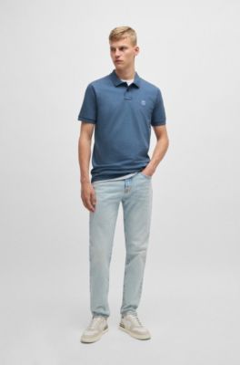 Stretch-cotton slim-fit polo shirt with logo patch, Light Blue