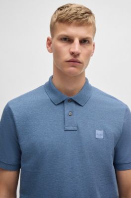 Stretch-cotton slim-fit polo shirt with logo patch, Light Blue