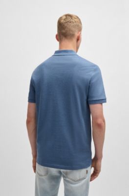 Stretch-cotton slim-fit polo shirt with logo patch, Light Blue