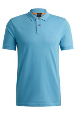 Shop Hugo Boss Stretch-cotton Slim-fit Polo Shirt With Logo Patch In Light Blue