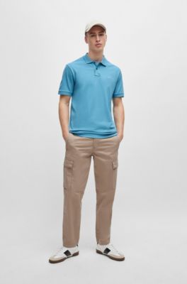 Polo Slim en coton stretch &agrave; patch logo, bleu clair