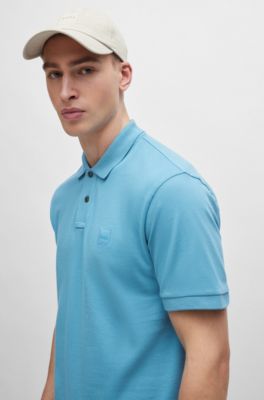 Polo Slim en coton stretch &agrave; patch logo, bleu clair