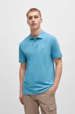 Polo Slim en coton stretch &agrave; patch logo, bleu clair