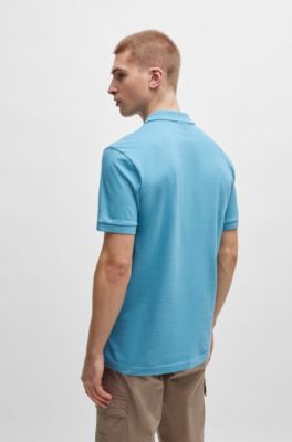 Polo Slim en coton stretch &agrave; patch logo, bleu clair