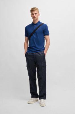 Polo slim fit de algod&oacute;n el&aacute;stico con parche de logo, Celeste