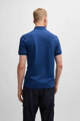 Polo slim fit de algod&oacute;n el&aacute;stico con parche de logo, Celeste