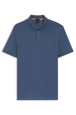 Stretch-cotton slim-fit polo shirt with logo patch, Light Blue
