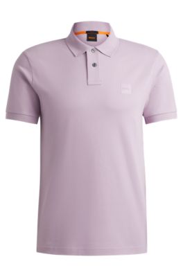 Polo Slim en coton stretch &agrave; patch logo, Violet clair