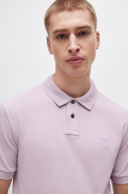 Polo Slim en coton stretch &agrave; patch logo, Violet clair