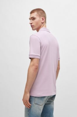 Polo Slim en coton stretch &agrave; patch logo, Violet clair