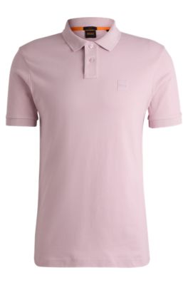 Stretch-cotton slim-fit polo shirt with logo patch, Light Purple