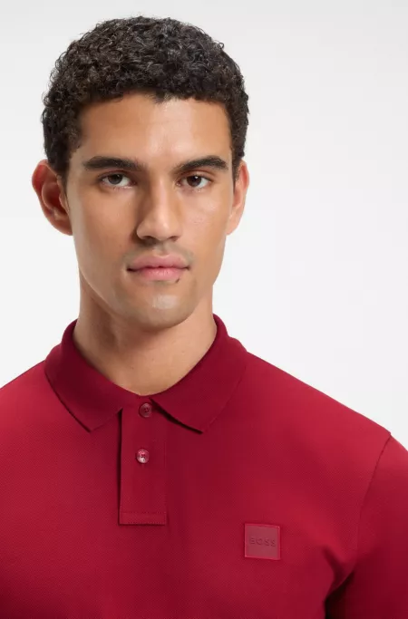 Stretch-cotton slim-fit polo shirt with logo patch