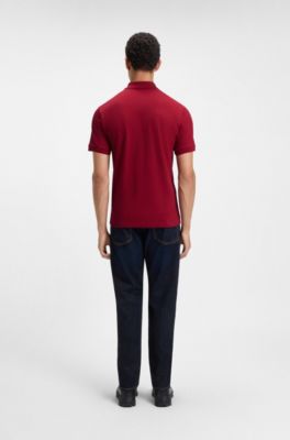 Polo Slim en coton stretch &agrave; patch logo, Rouge