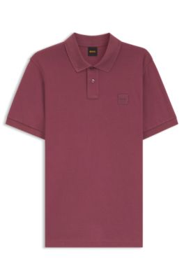 Stretch-cotton slim-fit polo shirt with logo patch, Red