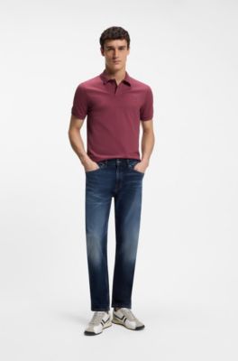 Stretch-cotton slim-fit polo shirt with logo patch, Red