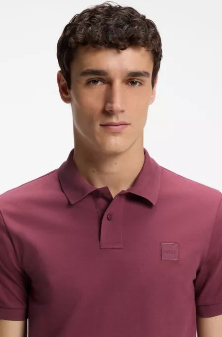Stretch-cotton slim-fit polo shirt with logo patch