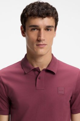 Stretch-cotton slim-fit polo shirt with logo patch, Red