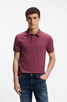 Stretch-cotton slim-fit polo shirt with logo patch, Red