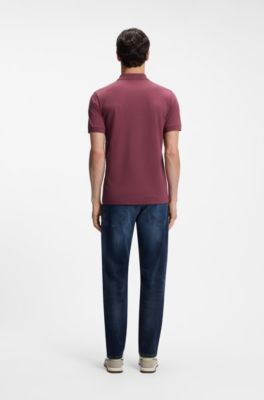 Stretch-cotton slim-fit polo shirt with logo patch, Red