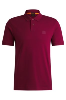Hugo Boss Stretch-cotton Slim-fit Polo Shirt With Logo Patch In Light Red