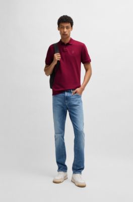 Polo slim fit de algod&oacute;n el&aacute;stico con parche de logo, Rojo claro