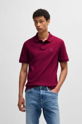 Polo slim fit de algod&oacute;n el&aacute;stico con parche de logo, Rojo claro