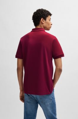 Polo slim fit de algod&oacute;n el&aacute;stico con parche de logo, Rojo claro