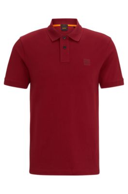 Polo slim fit de algod&oacute;n el&aacute;stico con parche de logo, Rojo claro