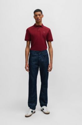 Polo slim fit de algod&oacute;n el&aacute;stico con parche de logo, Rojo claro