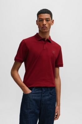 Polo slim fit de algod&oacute;n el&aacute;stico con parche de logo, Rojo claro