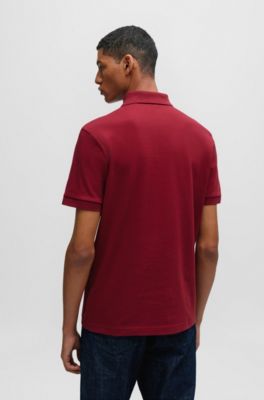 Polo slim fit de algod&oacute;n el&aacute;stico con parche de logo, Rojo claro