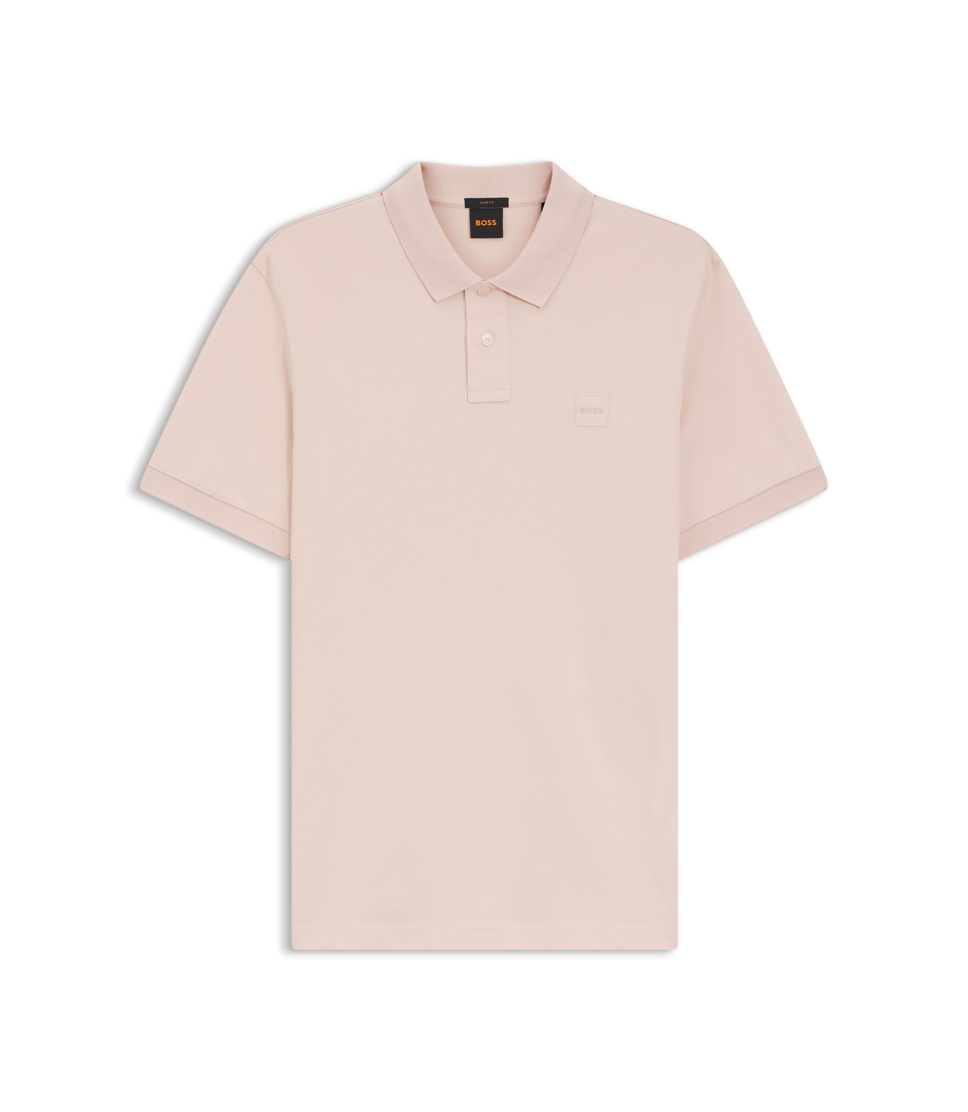 BOSS - Stretch-cotton slim-fit polo shirt with logo patch - light pink