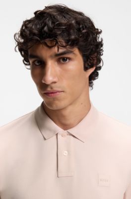Polo slim fit de algod&oacute;n el&aacute;stico con parche de logo, Rosa claro