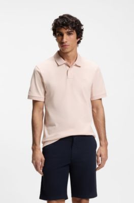 Polo slim fit de algod&oacute;n el&aacute;stico con parche de logo, Rosa claro