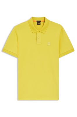 Stretch-cotton slim-fit polo shirt with logo patch, Yellow