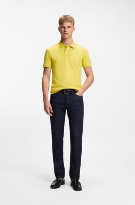 Stretch-cotton slim-fit polo shirt with logo patch, Yellow
