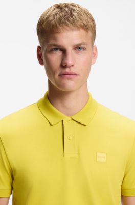 Stretch-cotton slim-fit polo shirt with logo patch, Yellow