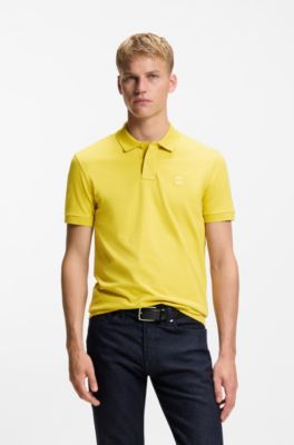 Polo Slim en coton stretch &agrave; patch logo, Jaune
