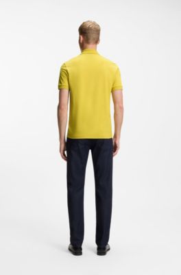 Stretch-cotton slim-fit polo shirt with logo patch, Yellow
