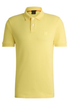 Shop Hugo Boss Stretch-cotton Slim-fit Polo Shirt With Logo Patch In Yellow