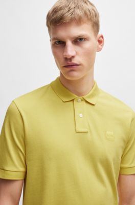 Polo slim fit de algod&oacute;n el&aacute;stico con parche de logo, Amarillo