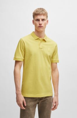 Polo slim fit de algod&oacute;n el&aacute;stico con parche de logo, Amarillo