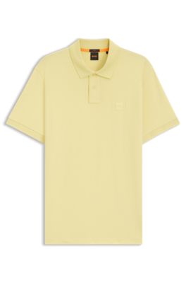 Slim-fit stretch-cotton polo shirt with logo patch, Amarillo claro