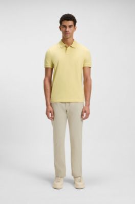 Slim-fit stretch-cotton polo shirt with logo patch, Amarillo claro