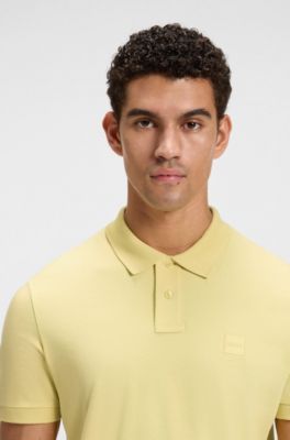 Slim-fit stretch-cotton polo shirt with logo patch, Light Yellow